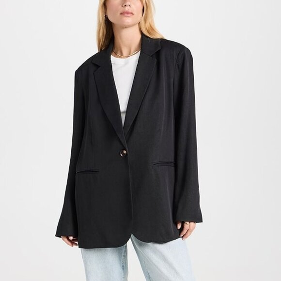 Reformation Black Blazer Classic Relaxed Blazer Single Button Pockets 3X Plus - Picture 1 of 9